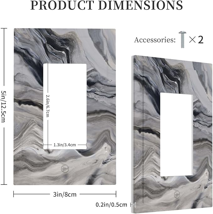 Grey And White Marble Abstract Art Print Decorative Outlet Covers 1 Gang Single Rocker Light Switch Cover Plate Wall Plates GFCI Faceplate for Bathroom Kitchen Decor