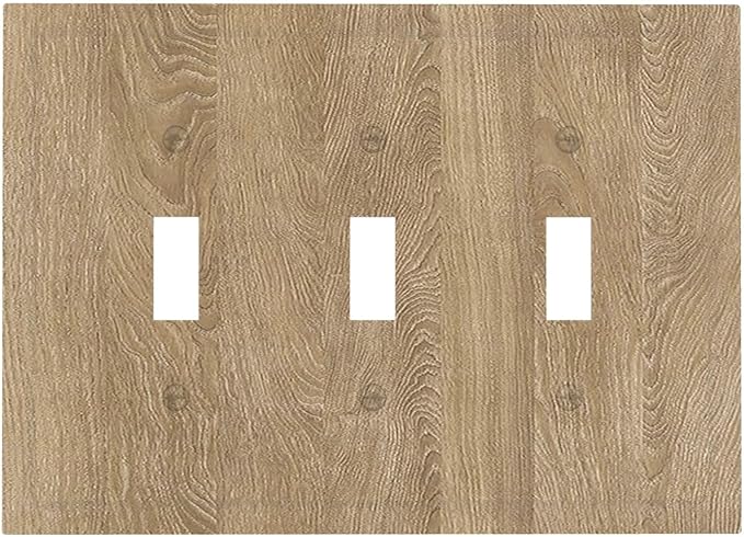 Decorative Light Switch Cover Plate Light Brown Wood Grain 3 Gang Wall Plate Triple Toggle Switch Plate Covers Electrical Outlet Cover for Farmhouse Cabin Decor