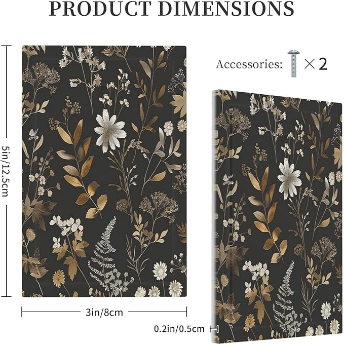 Light Switch Cover Plate Black Gold Floral Dark Leaves Vintage Flowers 1 Gang No Device Blank Electrical Wall Plates Faceplate Decorative Switch Plate for Bed Room Home Decor