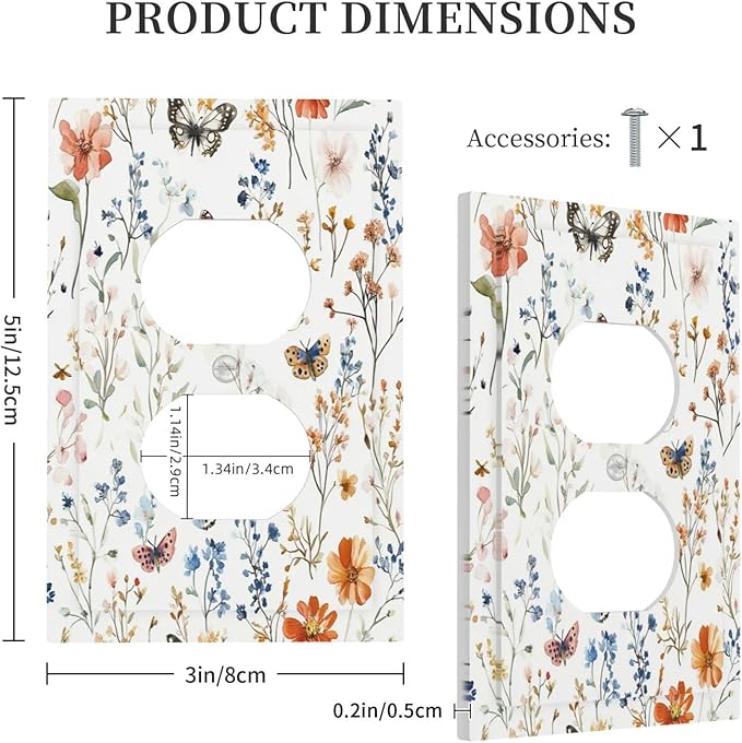 Outlet Covers Vintage Wildflowers Plants Floral 1 Gang Duplex Light Switch Cover Decorative Switch Plates Electrical Receptacle Faceplate Wall Plate For Bed Room Living Room Decor