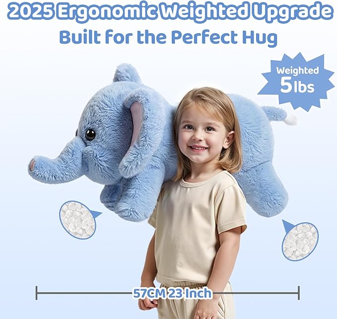 Mewaii Weighted Stuffed Animals with Microwavable Heating Pad - 5 lbs Adjustable, Heatable & Coolable Elephant Plush for Realistic Hug, Removable Inner Pad, Perfect Plush Gift for Kids (23 Inch)