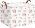 Rectangular Rose Pink Flower Basket for Girls,Waterproof collapsible laundry basket for girls,Kids Storage Baskets,Books Box,Gift Baskets,Baby Room Decor(Pink Flowers)