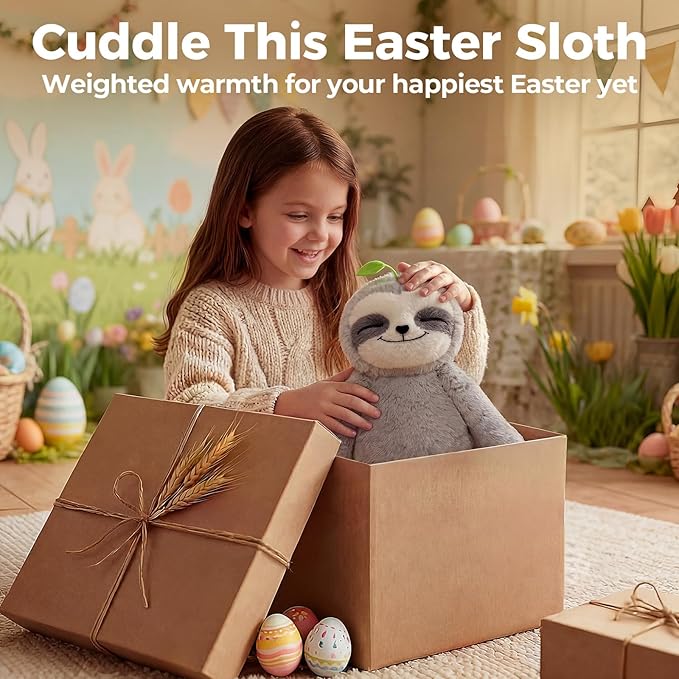 Mewaii 4 Lbs Weighted Stuffed Animals with Heating Pad- Heavy Belly & Limbs, 15" Sloth Heated Plush for a Realistic Hug, Super Soft Fluffy Plush Toy for Kids