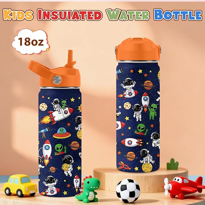Space Astronomy Gifts for Kids - 18 Oz Kids Water Bottle with Straw Lid, Stainless Steel Insulated Tumbler, Leak Proof, BPA-Free, for Boys, School, Travel - Universe Children Birthday Gifts Cups(1pc)