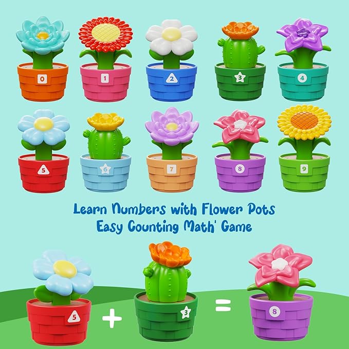Montessori Flower Garden Building Toy for Toddlers, Gardening Set with Watering Can, Shovel, Rake, Shape & Color Sensory Toys, Preschool Learning Toys,Toddler Outdoor Toys,Gift for Baby Girls Boys