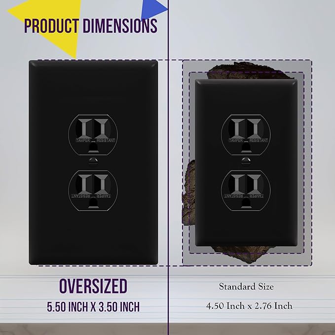 ENERLITES Duplex Receptacle Outlet Wall Plate, Jumbo Electrical Outlet Covers, Oversized 1-Gang 5.51" x 3.50", Polycarbonate Thermoplastic, 8821O-BK-10PCS, Glossy Finish, Black, 10 Pack