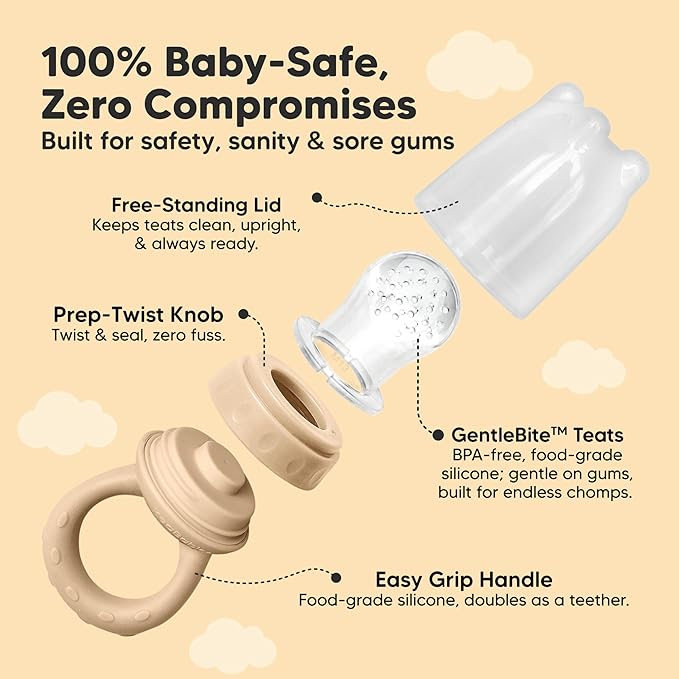 KeaBabies Baby Fruit Feeder 2pk - Silicone Baby Food Feeder for Babies 6-12 Months, Breast Milk Popsicle Teether, Weaning, Pacifier, Freeze Frozen Solid Food, Infant Feeding Essential (Terracotta)