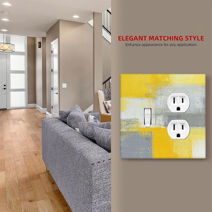 Outlet Covers Retro Modern Gray Yellow Ombre Abstract Art 2 Gang Decorative Switch Plates 1 Toggle Duplex Combo Light Switch Cover GFCI Electrical Wall Plates for Bathroom Bedroom Decor