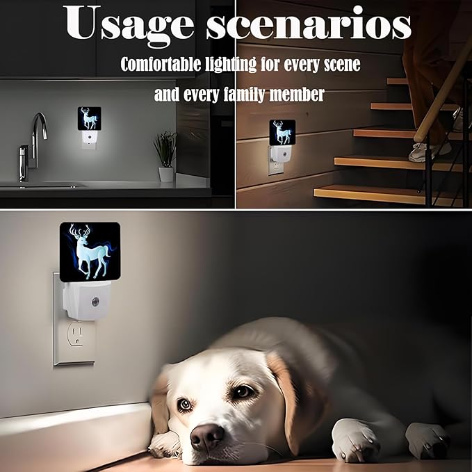 Blue Deer Night Light,Plug Into Wall Decor for Stairway,Hallway,Kitchen,Dusk to Dawn Sensor Nightlights for Boys/Girls/Women/Men Room Gifts