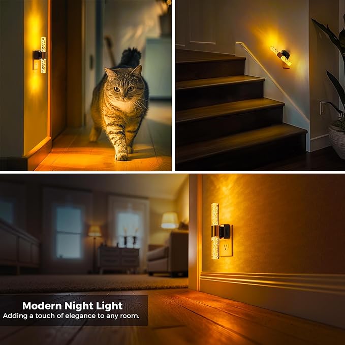 L LOHAS LED Amber Night Light, Bubble Acrylic Night Lights Plug into Wall, 180° Rotating Nightlights, Yellow Nightlights Dimmable, Light Sensor, Sleep Light for Kids Bedroom Bathroom Hallway, 1-Pack