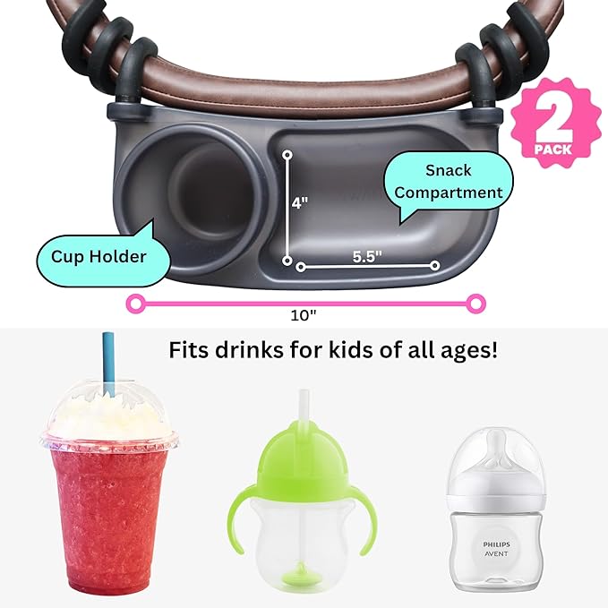 Swanoo Universal Stroller Snack Tray | Pack of 2 | Compatible with Nuna | Stroller Cup Holder | Bumper Bar | Stroller Tray Attachment with Cups Holder for Baby Toddler | Stroller Accessories