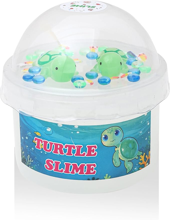 Clear Glitter Slime Kit with Little Turtle Toy for Girls Age 6-14,Crunchy Slime Supplies for Kids,Fun DIY Craft Gift for Birthdays Party Favors