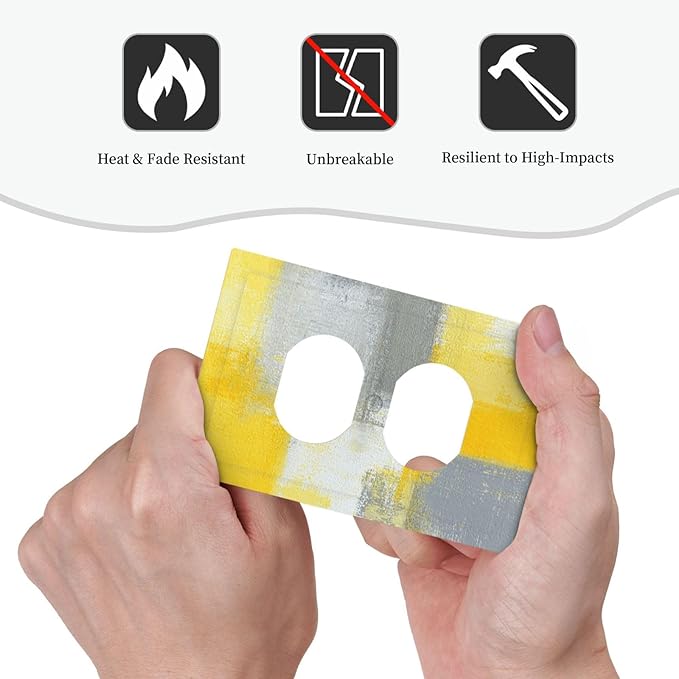 Outlet Covers Retro Modern Gray Yellow Ombre Abstract Art 1 Gang Duplex Light Switch Cover Plate Decorative Wall Plates Electrical Switchplate Receptacle for Bathroom Bedroom Decor（2 Pack）