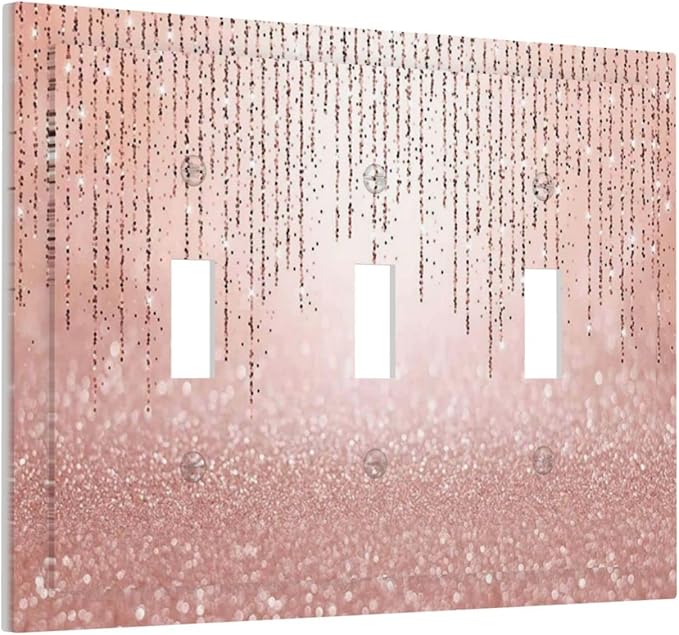 Pink Glittery Bling 3 Gang Triple Toggle Light Switch Wall Plate Cover Decorative Electrical Faceplate for Rustic Barn Door Home Living Room Decorate 6.7" x 4.8