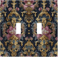 Decorative Light Switch Cover Plate Rococo Pink Floral Flower Gold Leaf 2 Gang Outlet Covers Double Toggle Wall Plates for Electrical Outlets Switch Plate Covers Faceplate for Home Decor