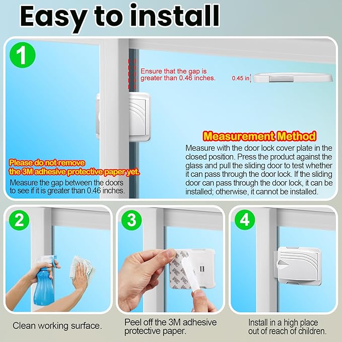 STERGDE Sliding Door Lock 4 Pack, Prevent children from opening sliding doors, sliding door baby proof, Easy To Install, For Sliding Glass Doors, Sliding Windows, Sliding Closets, Etc（Grey）