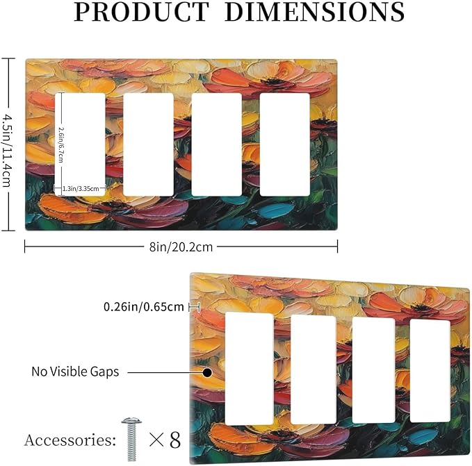 Decorative Art Light Switch Covers Color Flower Blaze 4 Gang Rocker Decora Outlet Covers Electrical Faceplate GFCI Wall Plate for Home Decor