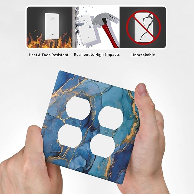 Decorative Outlet Covers Blue Marble Modern Ombre Watercolor Ink Art 2 Gang Double Duplex Light Switch Cover Wall Plates Electrical Socket Cover Art Faceplate for Bedroom Bathroom