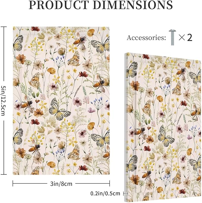 Vintage Butterflies Single Blank Wall Plates Decorative Colorful Wildflower No Device Faceplate Cute Bees Light Switch Cover Art Panel Beige Flower Leaves Dimmer Decor for Bedroom Kidroom Bathroom