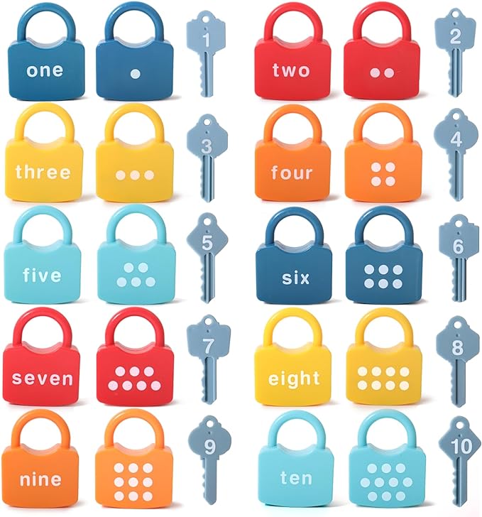 Dinhon Kids Learning Locks with Keys Numbers Matching & Counting Montessori Educational Toys for Ages 3 4 5 Boys and Girls Preschool Games Gifts
