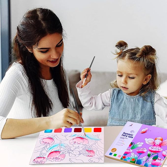 JUNQIU Watercolor Coloring Books for Kids Ages 4-8, Pocket Watercolor Painting Book for Toddlers, Arts and Crafts for Girls Gifts, Stocking Stuffers For Kids