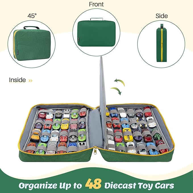 KISLANE Car Storage Case Organizer for 48 Vehicles – Portable 1:64 Scale Die-Cast Collection Carrying Case with Elastic Slots, Travel Storage Bag for Collectors, Blue