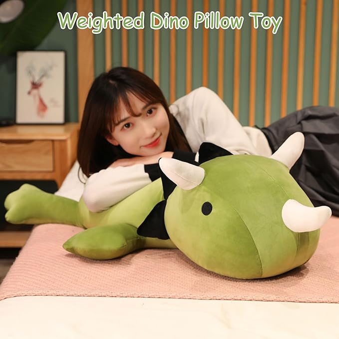 SQEQE Weighted Dinosaur Plush, Weighted Dinosaur Stuffed Animal, Dino Plushies Pillow Toy Gift for Kids Adults 13.8 Inch, 1.6 Lbs