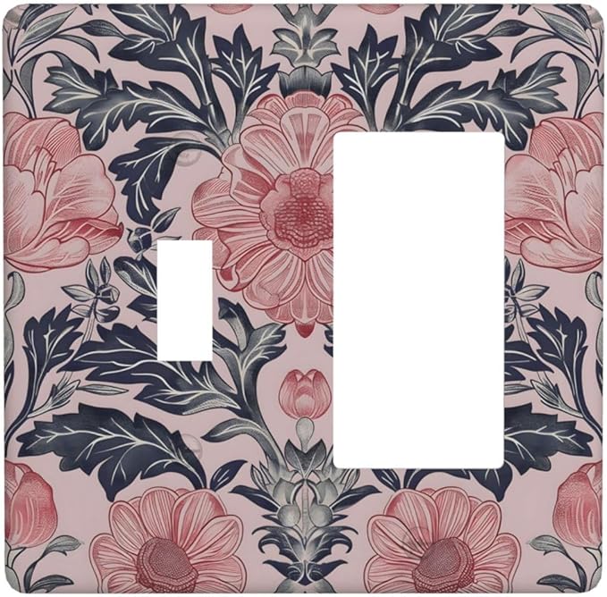 Pink Floral Vintage Botanical Boho Flower Outlet Covers 1 Toggle 1 Rocker Combination Decorative Wall Plate Electrical Switch Plates Light Switch Cover Plate for Farmhouse Home Decor