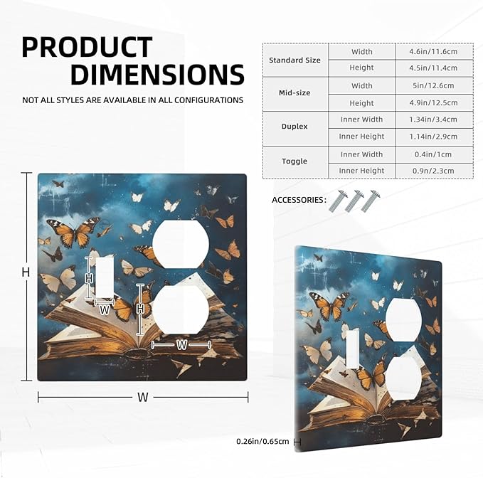 Decorative Art Light Switch Covers Butterflies from the Book 2 Gang Single Toggle Duplex Combination Electrical Faceplate Switchplate Wall Plate for Home Decor