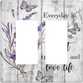 Outlet Covers Purple Lavender Flower Butterfly on Wood Plank 2 Gang Wall Plate Double Rocker Light Switch Cover Inspirational quotation Floral Decorative GFCI Receptacle Cover Electrical Switchplate
