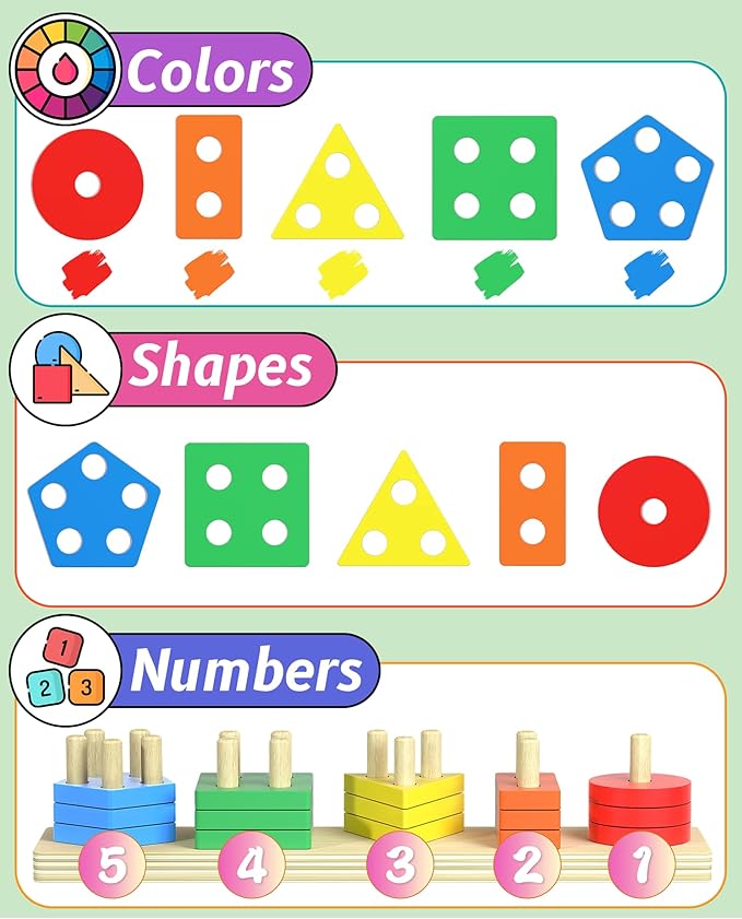 kecristv Montessori Toys for 1 2 Year Old Girl and Boy Birthday Gifts, Shape Sorter Wooden Toys for Toddlers Age 1-3 2-4, Learning Educational Sensory Stacking Toy Toddler Puzzles