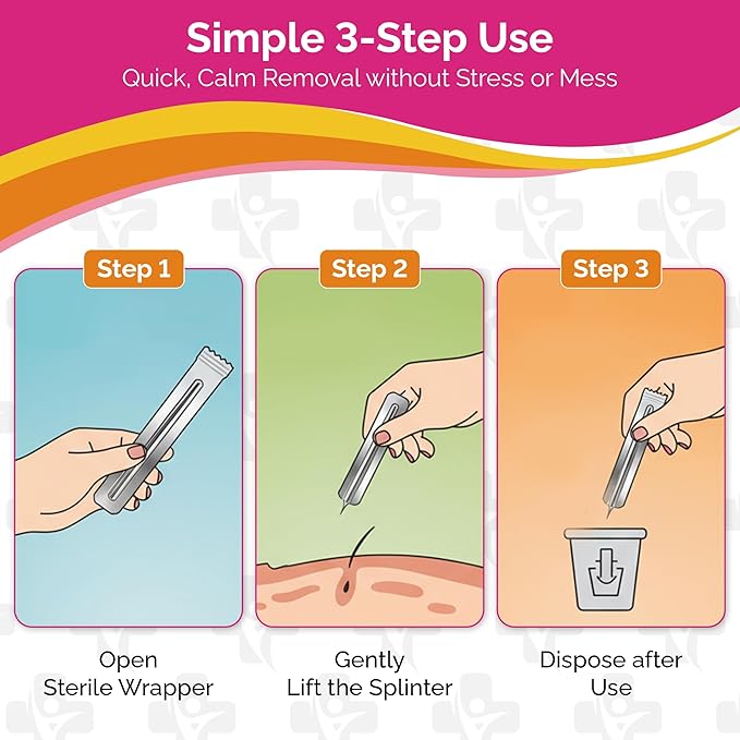Kids Splinter Removal Kit (30 Pack) – Gentle Single-Use Splinter Removers for Children – Individually Wrapped, Easy to Use, Compact First Aid for Home, School & Travel