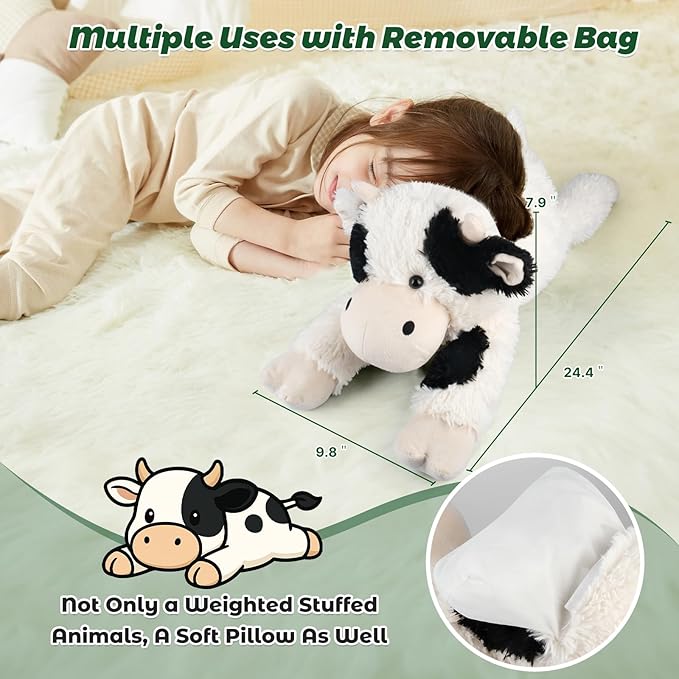 Bobbie & Laxi 24" & 4.5lbs Cow Stuffed Animal, Sitting & Laying Weighted Stuffed Animals, Cuddly & Soft Weighted Cow Plush for Adults & Kids, Cow Gifts for Christmas & Valentine’s Day