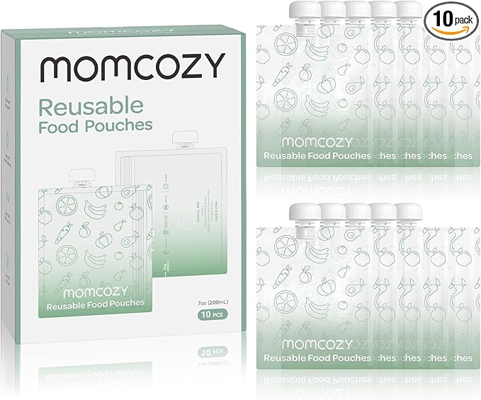 Momcozy Reusable Baby Food Pouches for Toddlers,BPA Free Plastic,Food Safe,Freezer Safe,Refillable for Applesauce Yogurt & Puree Squeeze Pouch,10 packs,7oz