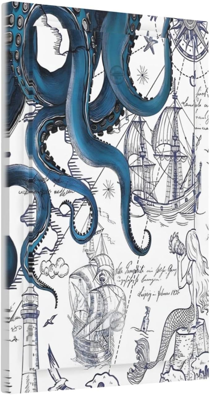 Nautical Vintage Map Octopus Mermaid Lighthouse Boat Light Switch Cover Plate 1 Gang No Device Blank Electrical Wall Plates Faceplate Decorative Switch Plate Covers for Bathroom Kids Room Decor