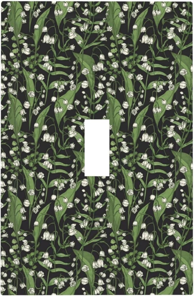 Boho Floral Green Leaves White Flowers Decorative Light Switch Cover 1 Gang Single Toggle Device Electrical Faceplate Switchplates Decorator Outlet Wall Plate for Farmhouse Bed Room Decor