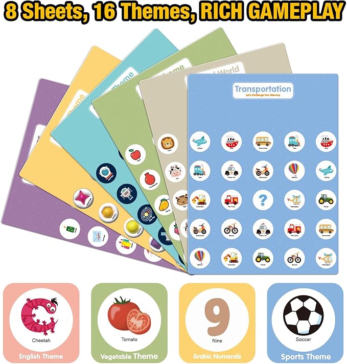 Matching Memory Game for Kids Age 3 4 5 6 7 8 Year Old, Travel Toy for Boys Girls, Board Games for 4-6, Road Trip Essentials for Toddler, Airplane/ Car/ Camping Activity,Christmas Birthday Gifts