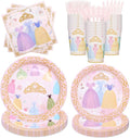 350PCS Princess Paper Plates Napkins, Princess Themed Birthday Party Decorations Pink Party Supplies Disposable Dinnerware Set Plate, Utensils, Cup, Napkin, Tableware Set, Serve 50 Guests