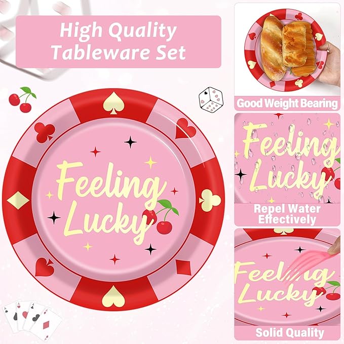 96 Pcs Casino Paper Party Plates and Napkins for Las Vegas Themed Party Supplies Casino Night Poker Dessert Tableware Set for 24 Guests Las Vegas Birthday Bachelorette Party Decorations