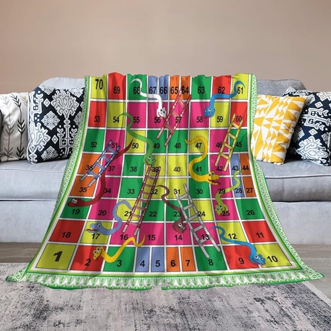 60 x 80 Inches Flannel Throw Blanket Steps Snakes and Ladders Board Game Birthday Present for Men Women Winter Holiday Soft Blankets for Bedding Sofa