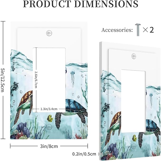 Sea Turtles Sea Coral Seaweed Ocean Jellyfish Decorative Outlet Covers 1 Gang Single Rocker Light Switch Cover Plate Wall Plates GFCI Faceplate for Kids Room Bathroom Decor