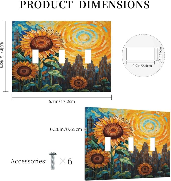Abstract Sunflower Graffiti Floral Paint Art Flower Decorative Switch Plates 3 Gang Wall Plate Faceplate Electrical Wall Panels Triple Toggle Light Switch Cover for Bedroom Living Room Decor