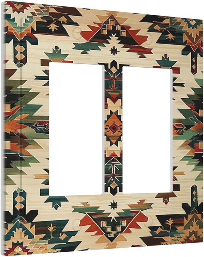 Decorative Outlet Covers Southwest Rustic American Indian Aztec Boho 2 Gang Double GFCI Rocker Electrical Wall Panels Light Switch Cover Plate for Bed Room living Room Decor