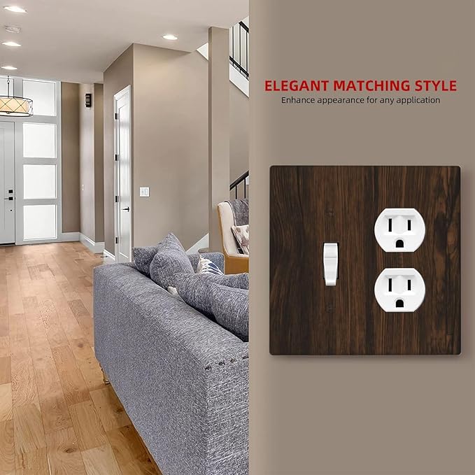 Light Switch Cover Plate Dark Brown Wood Grain Rustic Country Wooden 2 Gang Outlet Covers 1 Toggle 1 Duplex Socket Cover Wallplates Electrical Switch Plate Covers for Farmhouse Home Decor