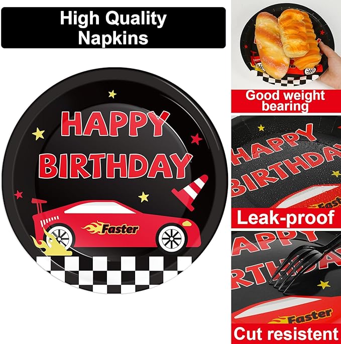 100 Pcs Race Car Party Plates and Napkins Set Racing Car Birthday Party Decorations Racing Party Supplies Race Car Tableware Racing Themed Party Favors for Birthday Party Decorations Serves 25