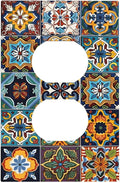 Mexican Talavera Tiles Floral Outlet Covers 1 Gang Duplex Light Switch Cover Decorative Switch Plates Electrical Receptacle Faceplate Wall Plate for Bathroom Kitchen Decor