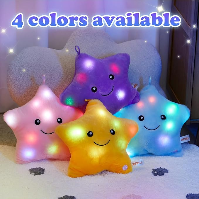 WEWILL 9'' LED Twinkle Star Soft Plush Toys Glowing Stuffed Star Light up Plush with Colorful Night Lights Birthday Valentines Gift for Toddler Kids(Purple)