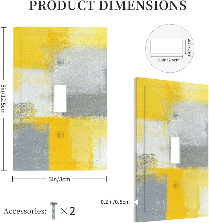 Outlet Covers Retro Modern Gray Yellow Ombre Abstract Art 1 Gang Duplex Light Switch Cover Plate Decorative Wall Plates Electrical Switchplate Receptacle for Bathroom Bedroom Decor（2 Pack）