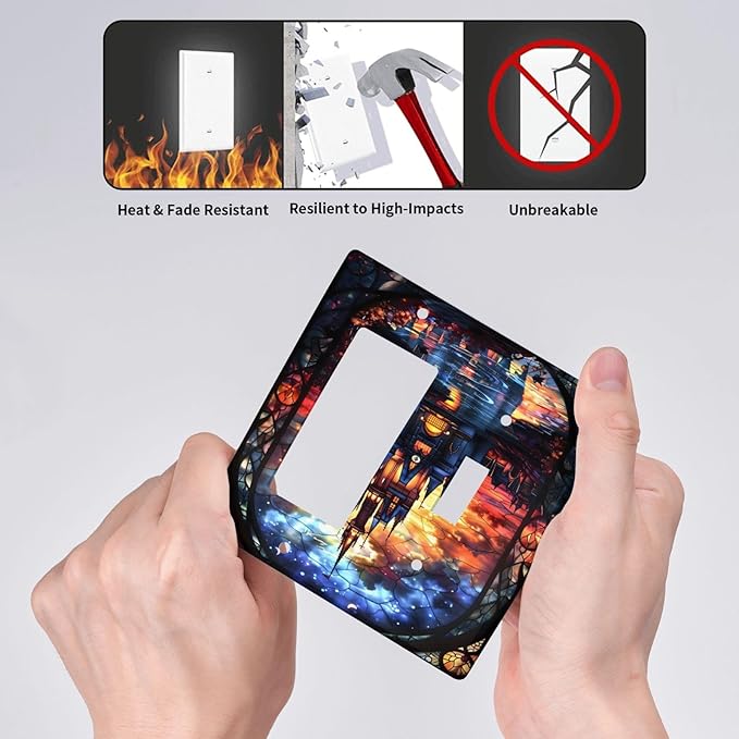 Medieval Fantasy Castle Magic Academy Outlet Covers 1 Toggle 1 Rocker Combination Decorative Wall Plate Electrical Switch Plates Light Switch Cover Plate for Kids Room Bedroom Decor