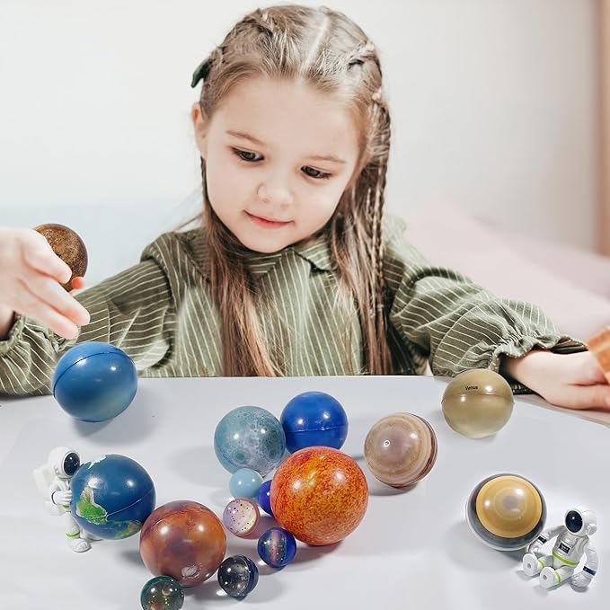 Solar System Planets Toys for Kids, STEM Educational Sensory Toys for Autistic Children Non-Toxic, Space Astronaut Slime Ball Alien Monster Toy Set with Mesh Storing Bag for 3-5-8-10 Boy Girls